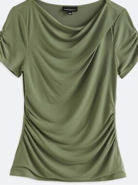 Fortune & Ivy Olive Cowl Neck Short Sleeve Tee with Side Ruching